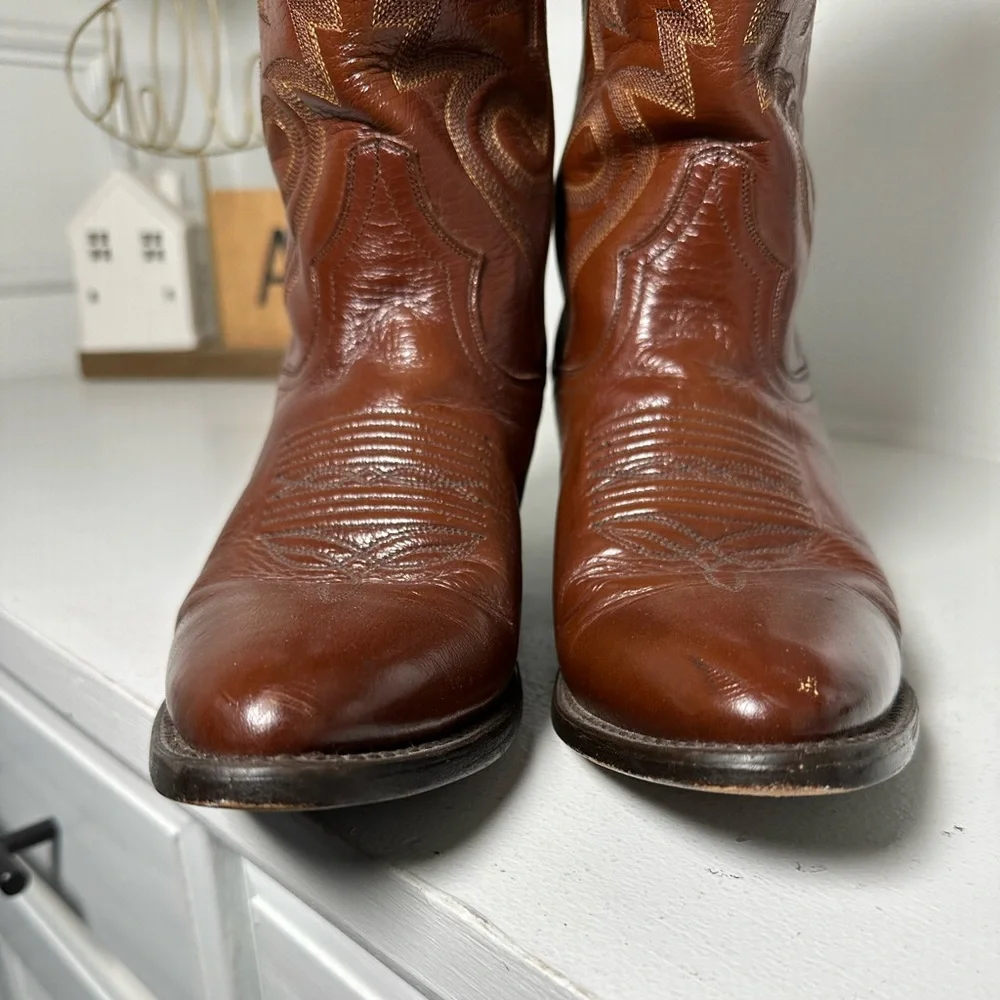 Dan Post Cowboy Boots Men’s 7.5D, Women 9 Vintage Brown Leather Western Classic - Picture 4 of 9